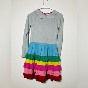 Mini Boden Long Sleeve Dress Girls 11/12 Gray Colorful Ruffle Hem Casual Spring